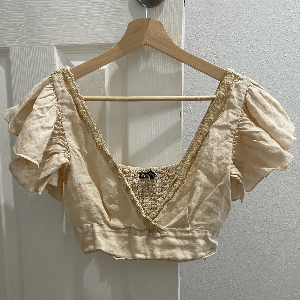 zara linen crop top